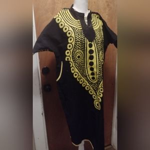 Adire Tie and Dye Women's Summer Danshiki Short Gown Size M Kampala dress batik